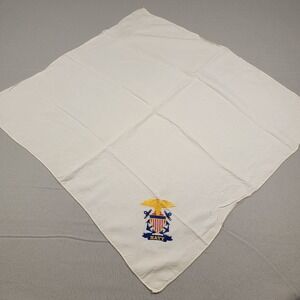 Vintage US Navy Scarf Embroidered Crest Bandana Military Patriotic Classic White